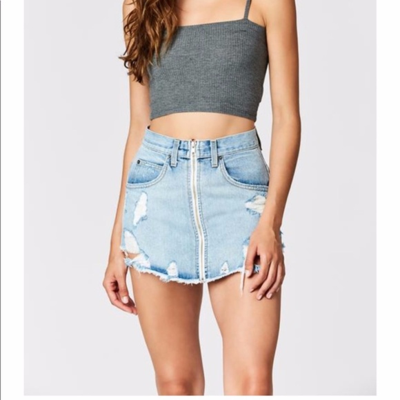 LF Dresses & Skirts - LF Carmar Zip Front Light Wash Jean Skirt